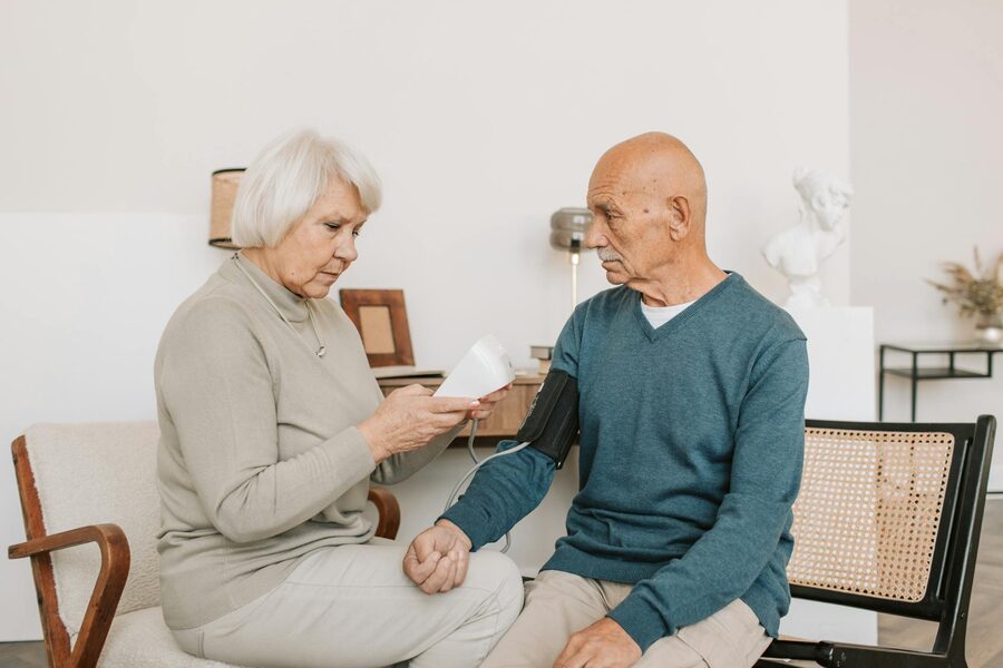 A blood glucose test being carried out